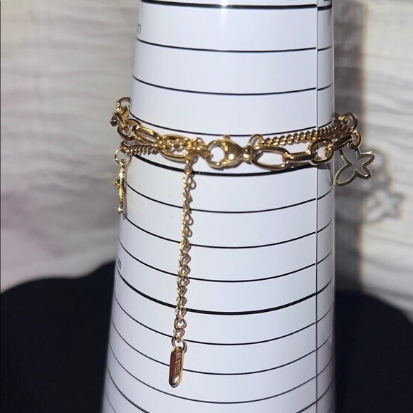 Premium 18K Gold Plated SS Double  Chain Link and Butterflies Bracelet $49 - Picture 5 of 6